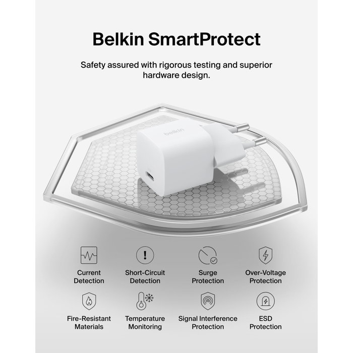 Belkin Chargeur de secteur 25 W USB-C avec câble USB-C de 1 m - Blanc