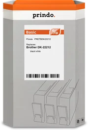 Prindo DK-22212 Étiquettes continues 62mm x 15,24m Noir sur blanc