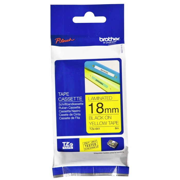 Brother TZe-641 Ruban d'étiquetage laminé 18 mm Noir sur Jaune Brother TZe-641 Ruban d'étiquetage laminé 18 mm Noir sur Jaune