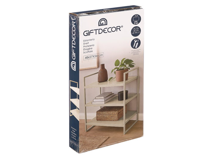 Giftdecor Étagère 3 Niveaux Beige 55x6x27 cm Métal Plastique Verre Giftdecor Étagère 3 Niveaux Beige 55x6x27 cm Métal Plastique Verre