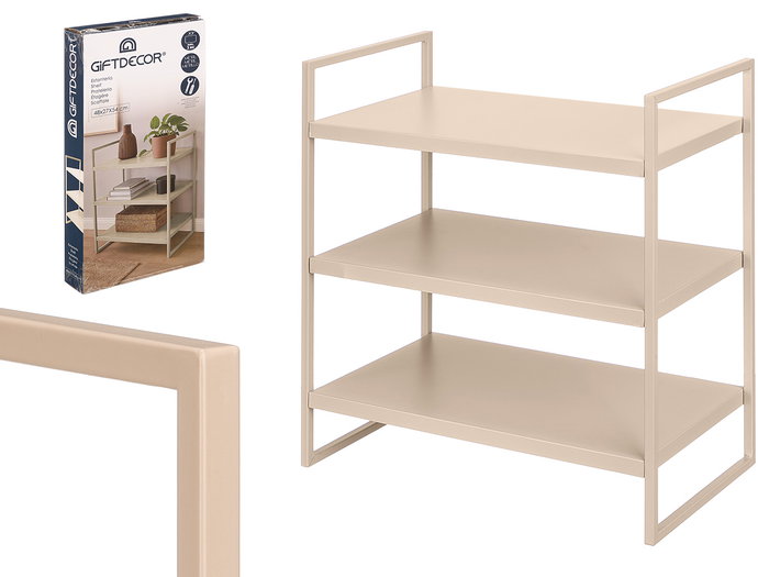 Giftdecor Étagère 3 Niveaux Beige 55x6x27 cm Métal Plastique Verre Giftdecor Étagère 3 Niveaux Beige 55x6x27 cm Métal Plastique Verre