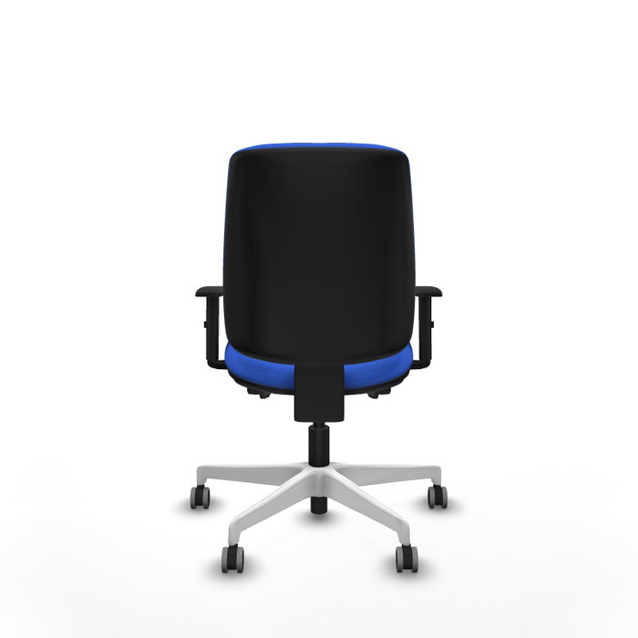 PIQUERAS Y CRESPO Chaise Alares Synchrone/Traslack Tissu Bleu Structure Polyamide Blanc Accoudoir 1D sans appui-tête avec roulettes 65mm pour moquette