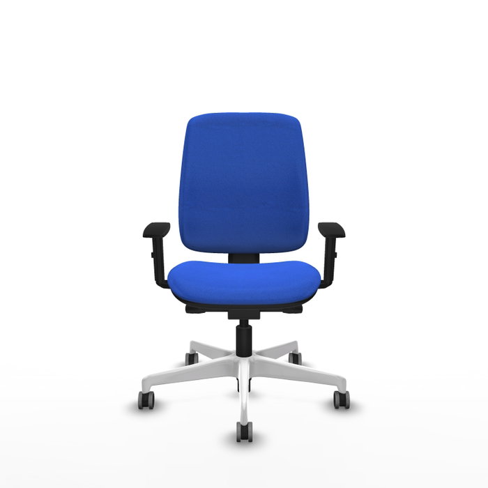 PIQUERAS Y CRESPO Chaise Alares Synchrone/Traslack Tissu Bleu Structure Polyamide Blanc Accoudoir 1D sans appui-tête avec roulettes 65mm pour moquette