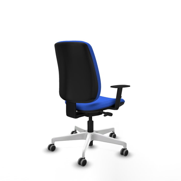 PIQUERAS Y CRESPO Chaise Alares Synchrone/Traslack Tissu Bleu Structure Polyamide Blanc Accoudoir 1D sans appui-tête avec roulettes 65mm pour moquette