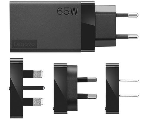 Lenovo Adaptateur Secteur Voyage USB-C 65W avec 4 Fiches Interchangeables (US, EU, AU, UK) 1.8 m Noir - Pour Ordinateur Portable