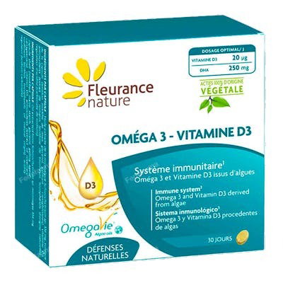 Fleurance Nature Omega 3 - Vitamine D3 30 Gélules - Complément Alimentaire Vegan Fleurance Nature Omega 3 - Vitamine D3 30 Gélules - Complément Alimentaire Vegan