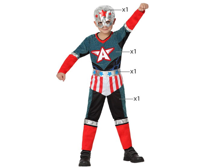 Capitán Disguise Déguisement Enfant Superhéros Comics Costume 7-9 Ans - 4 Pièces Incluant Pantalon, T-shirt, Ceinture, Foulard et Masque