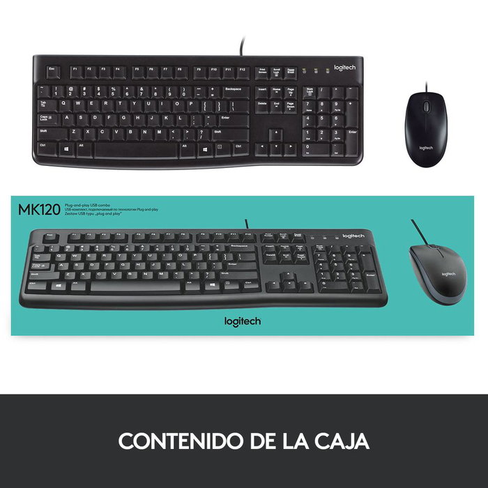 Logitech MK120 Combo Clavier et Souris USB Filaire - Clavier Résistant aux Éclaboussures, Pavé Numérique - Souris Optique Haute Définition - pour Windows Logitech MK120 Combo Clavier et Souris USB Filaire - Clavier Résistant aux Éclaboussures, Pavé Numérique - Souris Optique Haute Définition - pour Windows