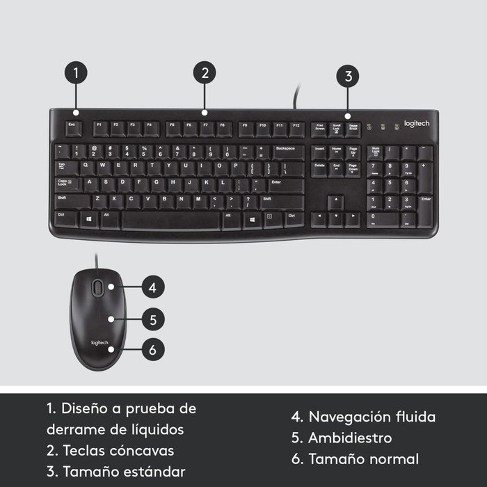 Logitech MK120 Combo Clavier et Souris USB Filaire - Clavier Résistant aux Éclaboussures, Pavé Numérique - Souris Optique Haute Définition - pour Windows Logitech MK120 Combo Clavier et Souris USB Filaire - Clavier Résistant aux Éclaboussures, Pavé Numérique - Souris Optique Haute Définition - pour Windows