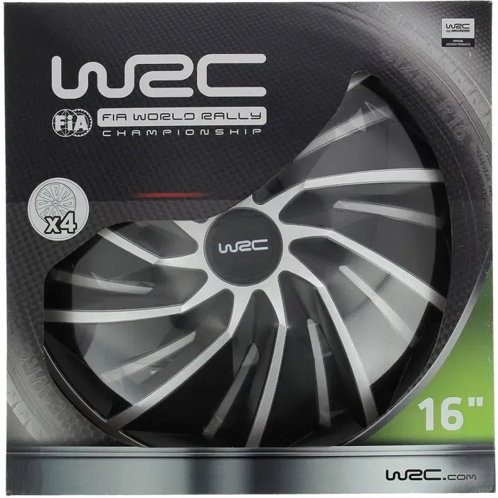 WRC Enjoliveurs de Roue 4 Pièces Bi-couleur 16 Pouces Noir Mat / Gris Argenté ABS Vernis Brillant WRC Enjoliveurs de Roue 4 Pièces Bi-couleur 16 Pouces Noir Mat / Gris Argenté ABS Vernis Brillant