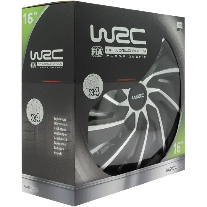 WRC Enjoliveurs de Roue 4 Pièces Bi-couleur 16 Pouces Noir Mat / Gris Argenté ABS Vernis Brillant WRC Enjoliveurs de Roue 4 Pièces Bi-couleur 16 Pouces Noir Mat / Gris Argenté ABS Vernis Brillant