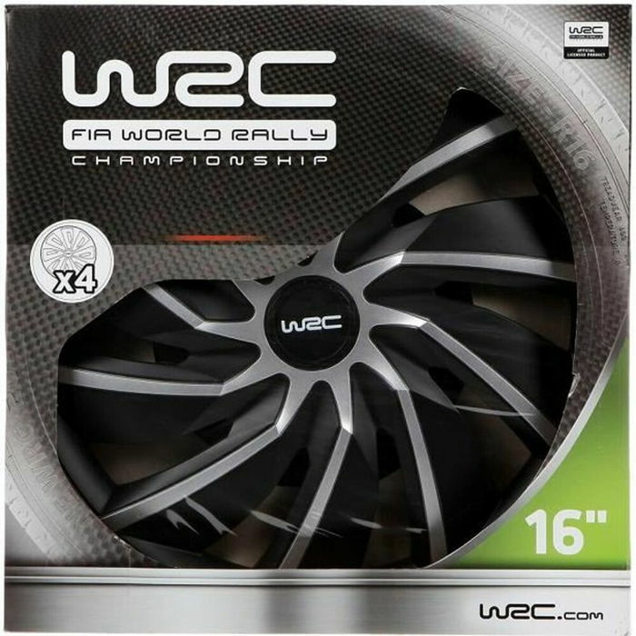 WRC Lot de 4 enjoliveurs bicolores 16 pouces Gris Argenté et Noir Mat