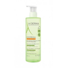 A-Derma Gel Lavant 2en1 Exomega, Soin Apaisant Anti-Sécheresse pour le Visage et le Corps, Tube de 500 ml