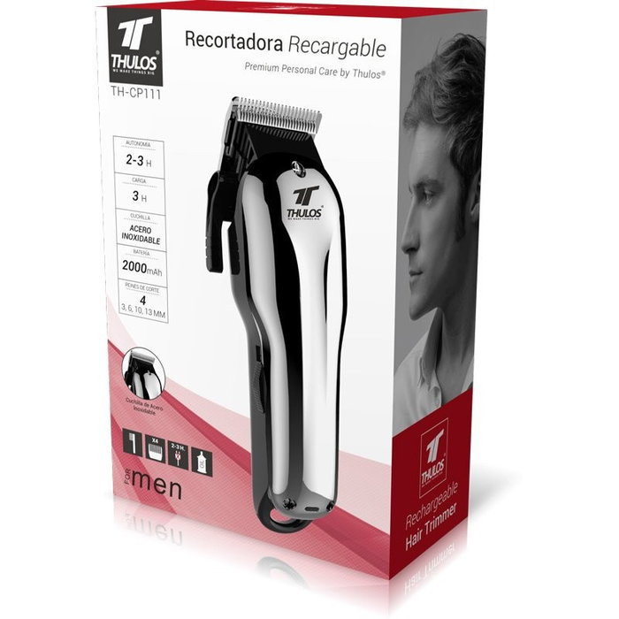 Thulos TH-CP111 Tondeuse à Cheveux Sans Fil avec Lame en Acier Inoxydable, Batterie Lithium 2000 mAh, 2 Vitesses, 4 Peignes Guide 3-13 mm Thulos TH-CP111 Tondeuse à Cheveux Sans Fil avec Lame en Acier Inoxydable, Batterie Lithium 2000 mAh, 2 Vitesses, 4 Peignes Guide 3-13 mm