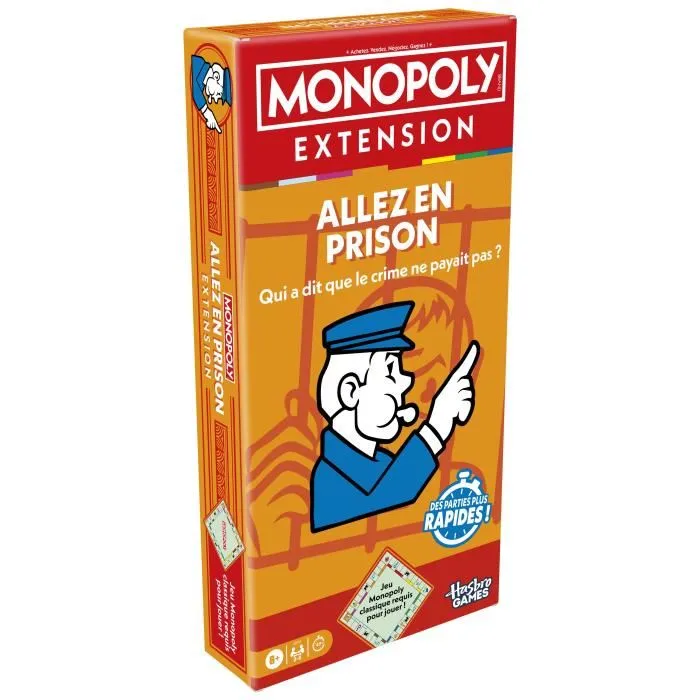 Monopoly Extension Allez en prison, pour le jeu classique, rend les parties plus amusantes et rapides, jeu de société, 2 à 6 joueurs, 8 ans et plus, 40 min