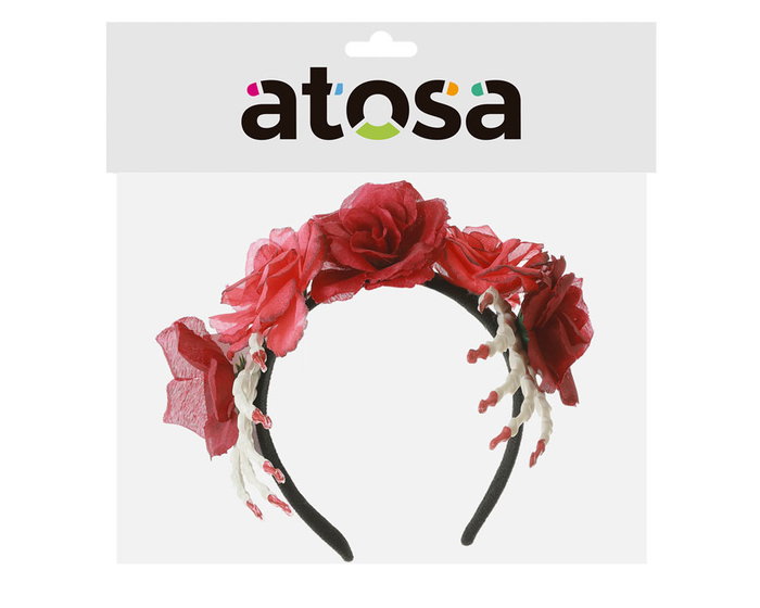 Déguisement Catrina avec Coiffure et Fleurs Rouges pour Femme - Fête des Morts Déguisement Catrina avec Coiffure et Fleurs Rouges pour Femme - Fête des Morts