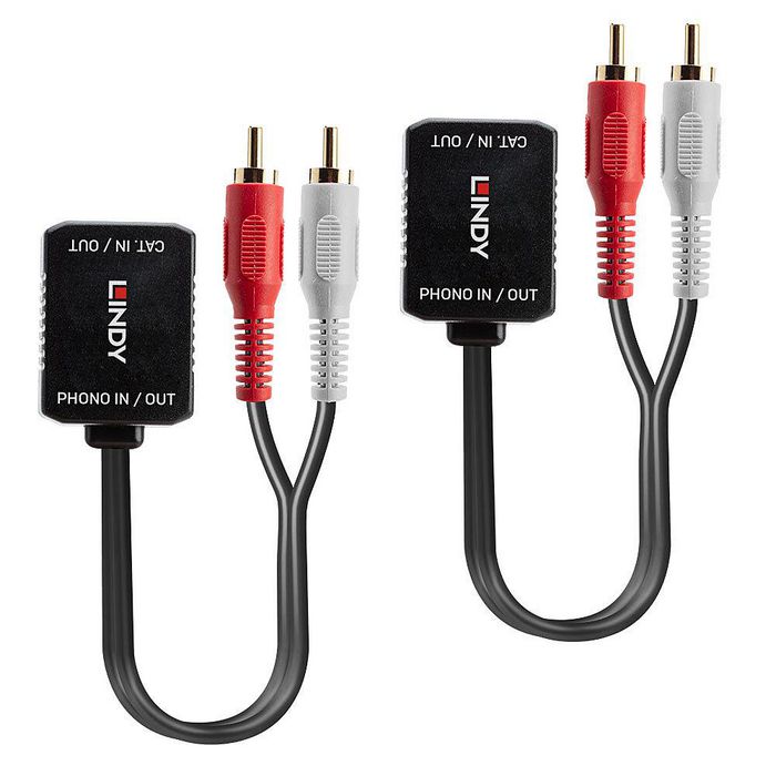 Lindy Extender Audio Analogique RCA/Phono Cat.6 500m, Extension Passive pour Signaux Stéréo via Câble Réseau, Boîtiers Interchangeables
