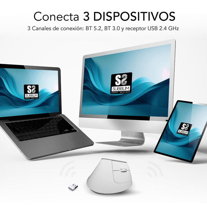 Souris Optique Ergonomique Subblim SUBMO-EDNVW02 Blanc 4000 dpi