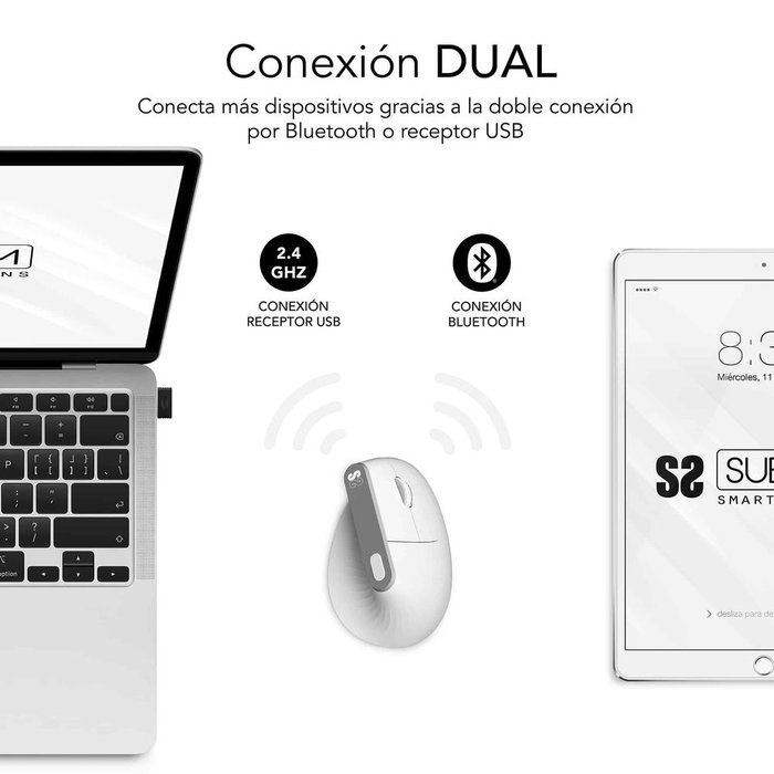 Subblim Nature Vertical Ergo Dual Souris sans fil ergonomique Bluetooth 2.4GHz 4000 DPI Blanc