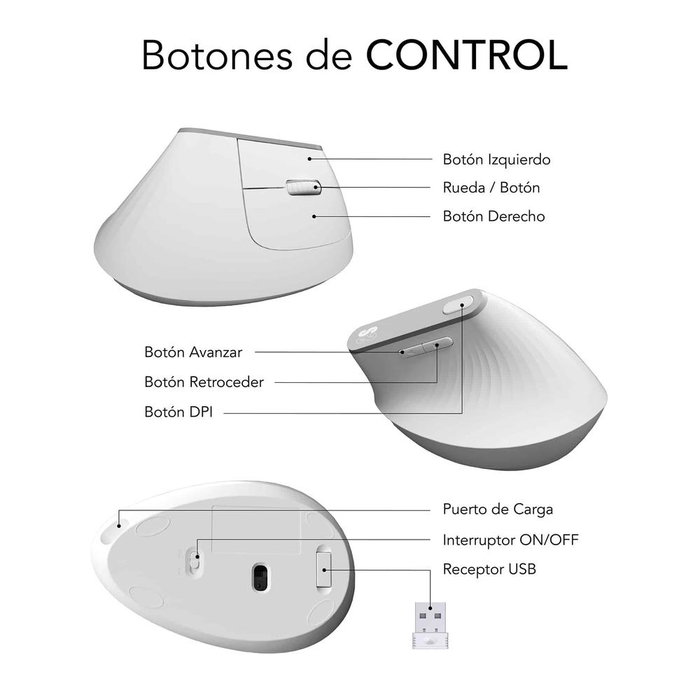 Subblim Nature Vertical Ergo Dual Souris sans fil ergonomique Bluetooth 2.4GHz 4000 DPI Blanc