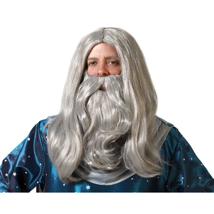 BigBuy Carnival Perruque et barbe Magicien Gris