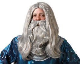 Perruque et Barbe Longues Grises pour Magicien Sorcier - Déguisement Halloween, Théâtre et Événement Fantastique