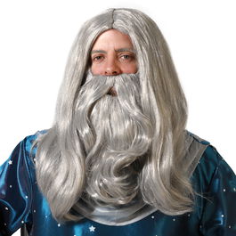 Perruque et Barbe Longues Grises pour Magicien Sorcier - Déguisement Halloween, Théâtre et Événement Fantastique