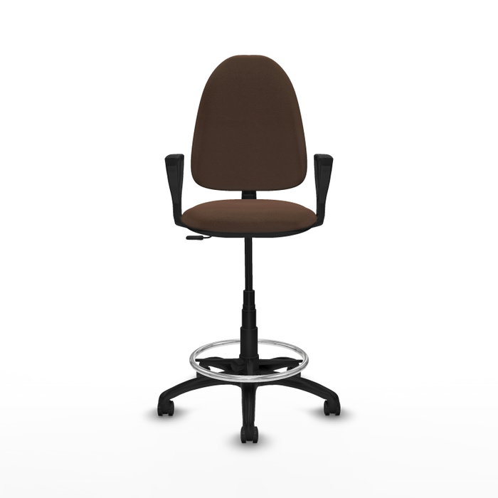Tabouret Aýna taburete Contact permament de base Tissu Marron foncé Structure polyamide noire Accoudoirs fixes Sans appui-tête Roulettes pour moquette