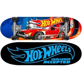 Stamp Skateboard STAMP - Skateboard 28 x 8 - Hot Wheels, 28"x8" avec plateau en érable 9 couches et roues PVC 50mm, design Hot Wheels double face