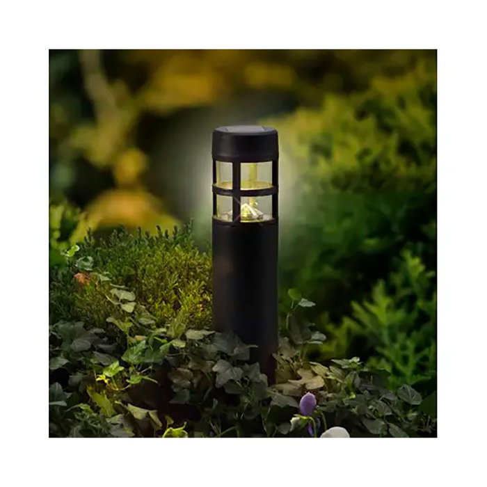 Lumineo Lot de 4 Piquets Solaires Noirs, 1 LED Lumière Blanc Chaud
