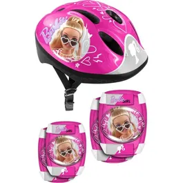 Stamp - Set de protection casque avec coudières et genouillères - Licence Barbie - Rose - Pour enfant - Ajustable Head Ring - 50-56cm