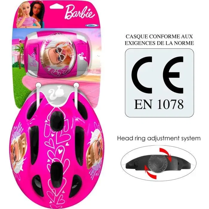 Stamp - Set de protection casque avec coudières et genouillères - Licence Barbie - Rose - Pour enfant - Ajustable Head Ring - 50-56cm