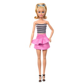 Barbie Fashionista Top Rayas Con Falda Rosa Hrh11 - Poupée de Collection avec Top Rayé Blanc et Noir et Jupe Rose Froncée, Accessoires et Packaging Multilingue - À Partir de 3 Ans