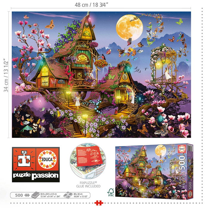 Educa Puzzle 500 pièces Casa De Las Hadas 19554 | Château des Fées avec colle FixPuzzle
