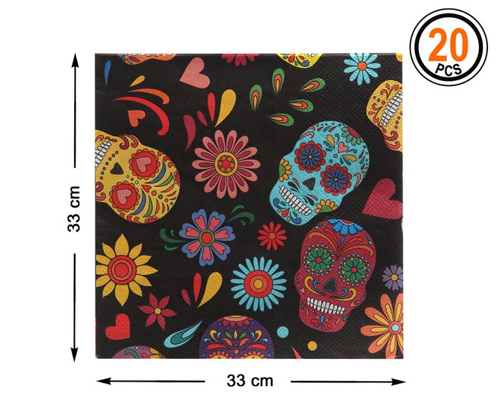Serviettes 33x33cm Calaveras Día de los Muertos 20 Unités Serviettes 33x33cm Calaveras Día de los Muertos 20 Unités