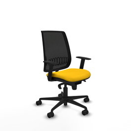 Chaise Alares Synchro 5 positions tissu Jaune Maille Noir Base en nylon noir Accoudoir 1D Sans appui-tête Roulettes 65mm nylon