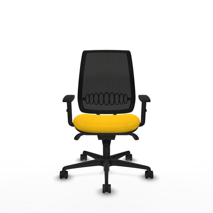 Chaise Alares Synchro 5 positions tissu Jaune Maille Noir Base en nylon noir Accoudoir 1D Sans appui-tête Roulettes 65mm nylon
