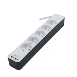 Chacon Multiprise Blanche et Grise, 5 Prises 16A 3500W avec 2 Ports USB, Câble 1.5m HO5VV-F 3x1.5mm², Interrupteur et Sécurité Enfant