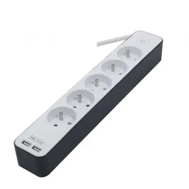 Chacon Multiprise Blanche et Grise, 5 Prises 16A 3500W avec 2 Ports USB, Câble 1.5m HO5VV-F 3x1.5mm², Interrupteur et Sécurité Enfant