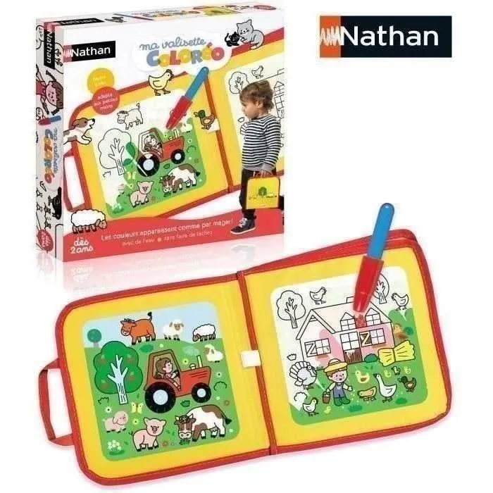 Nathan - Ma Valisette Coloreo - Jeu créatif de coloriage magique à l'eau pour enfants - Portable, sans taches - Inclut feutre à eau et pages de coloriage