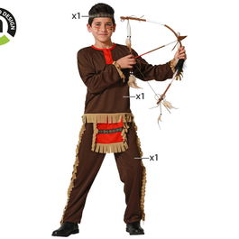 Déguisement Indien Rouge Enfant 7-9 Ans - Le Far West, Marron - Cocarde Incluse