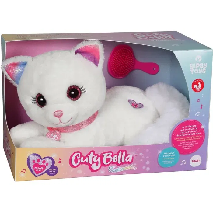 Gipsy Toys - Cuty Bella Fashionista - Peluche interactive chat lumineuse et musicale - Brosse incluse - 30 cm