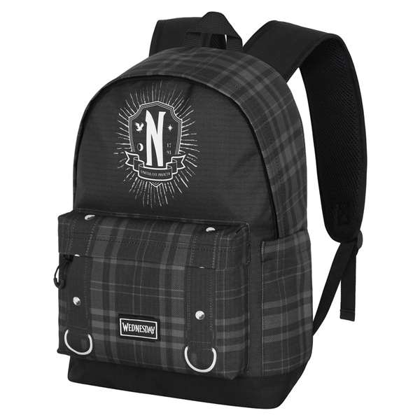 Karactermania Mochila Miércoles Plus Chains - Sac à dos urbain, 43x30x18 cm, noir, ripstop résistant, compartiment principal, bandoulière trolley