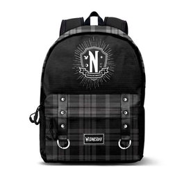 Karactermania Mochila Miércoles Plus Chains - Sac à dos urbain, 43x30x18 cm, noir, ripstop résistant, compartiment principal, bandoulière trolley