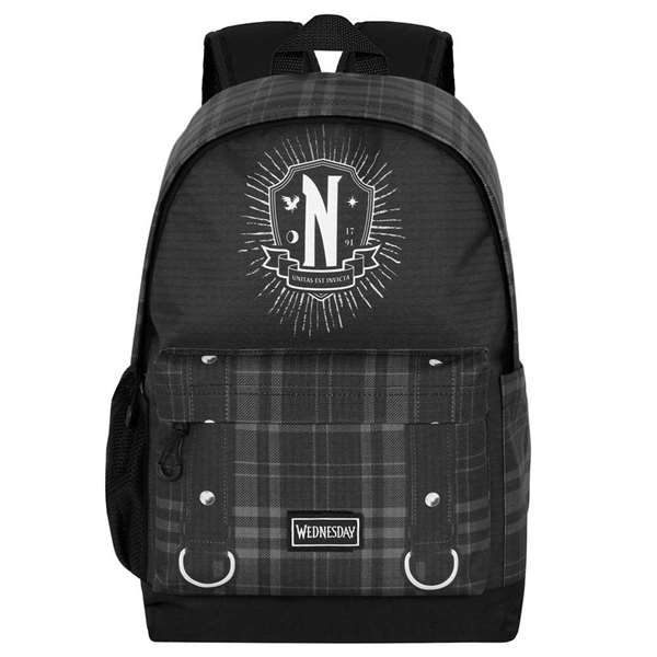 Karactermania Mochila Miércoles Plus Chains - Sac à dos urbain, 43x30x18 cm, noir, ripstop résistant, compartiment principal, bandoulière trolley