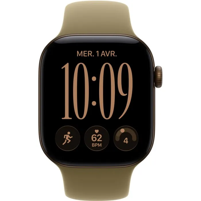 Apple Watch Series 12 GPS + Cellular - 42mm - Boîtier Dark Bronze Aluminium - Bracelet Olive Sport Band - S/M Apple Watch Series 12 GPS + Cellular - 42mm - Boîtier Dark Bronze Aluminium - Bracelet Olive Sport Band - S/M
