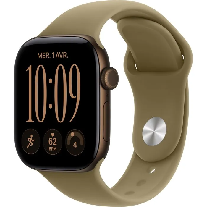 Apple Watch Series 12 GPS + Cellular - 42mm - Boîtier Dark Bronze Aluminium - Bracelet Olive Sport Band - S/M Apple Watch Series 12 GPS + Cellular - 42mm - Boîtier Dark Bronze Aluminium - Bracelet Olive Sport Band - S/M