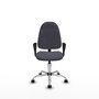 Chaise de bureau Algarra avec mécanisme de contact permanent de base, rembourrée de tissu gris foncé. Équipée d'une base chromée, d'accoudoirs fixes et de roulettes en nylon de 50 mm