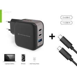 Conceptronic ALTHEA17B Chargeur mural 67W Noir avec 2 ports USB-C et 1 port USB-A PD 3.0 QC 3.0