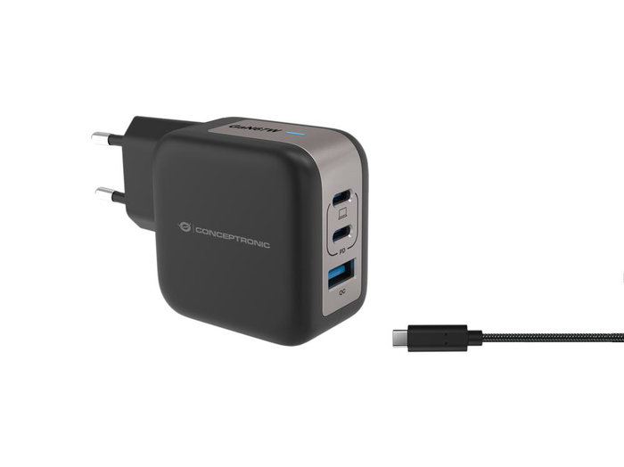 Conceptronic ALTHEA17B Chargeur mural 67W Noir avec 2 ports USB-C et 1 port USB-A PD 3.0 QC 3.0 Conceptronic ALTHEA17B Chargeur mural 67W Noir avec 2 ports USB-C et 1 port USB-A PD 3.0 QC 3.0